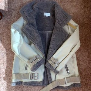 J.O.A. Faux Shearling Vegan Leather Biker Jacket